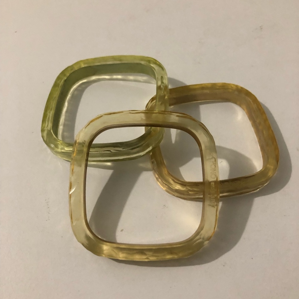 PONO by Jane Goodman Square Resin Set 3 Stacking Bangle Bracelets Quiet Luxury